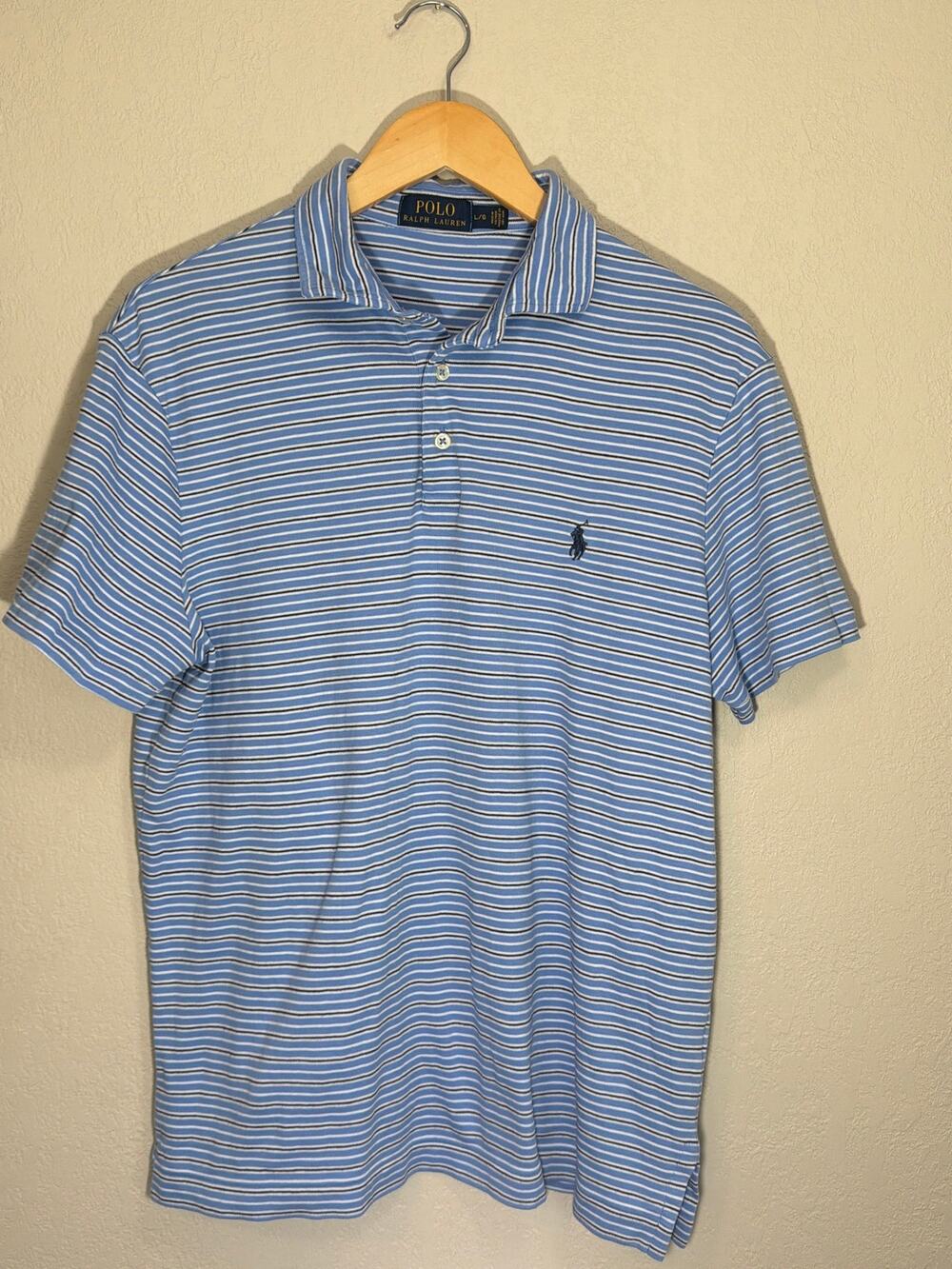 Polo Ralph Lauren Men’s Blue & White Striped 100% Cotton Polo SZ L